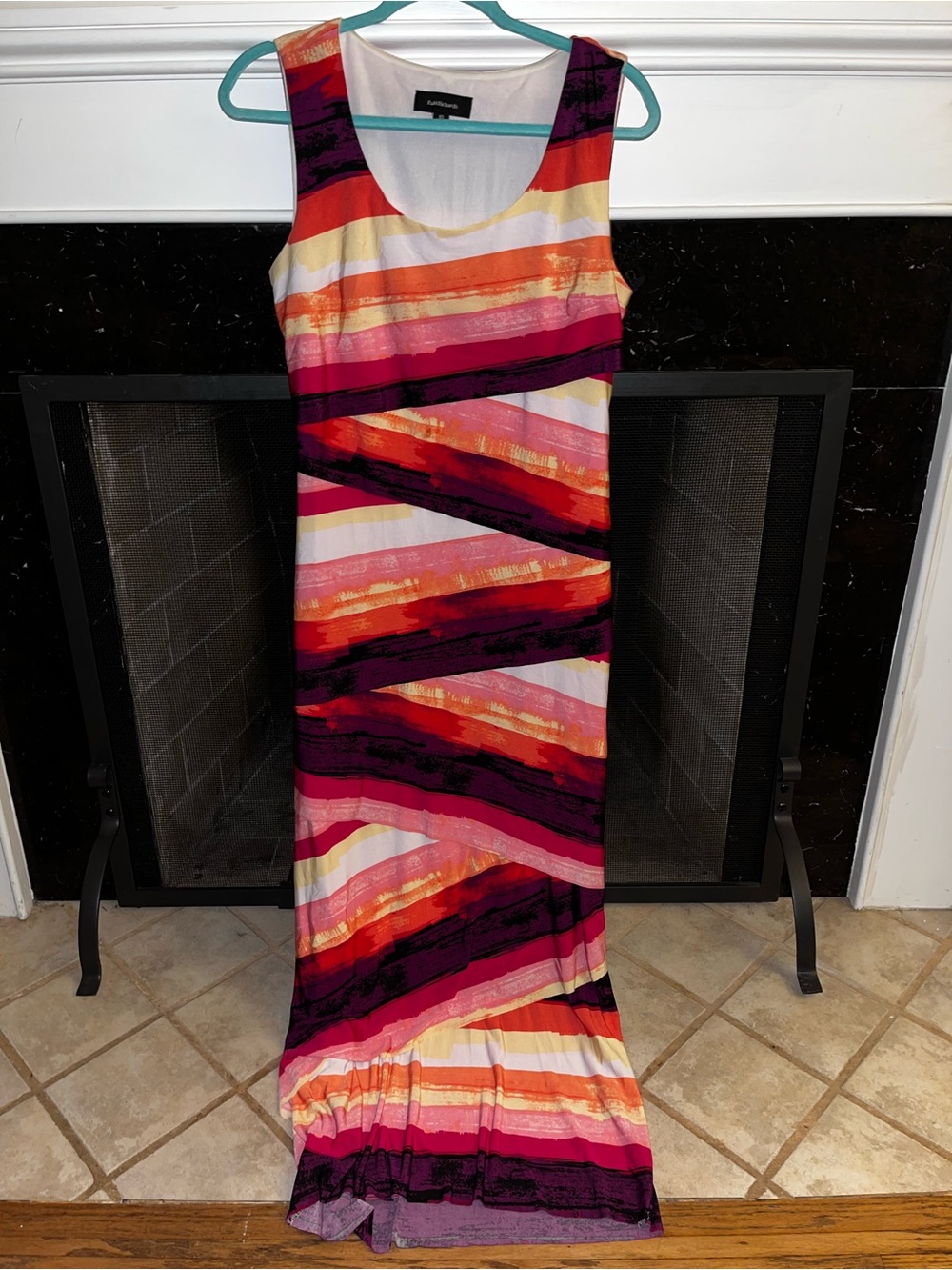 R&M Richards Sleeveless Striped Maxi Dress in Pink, Orange, Purple